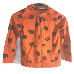Cat & Jack Child's Size 6X Orange With Black Cats Hooded Sweatshirt Halloween